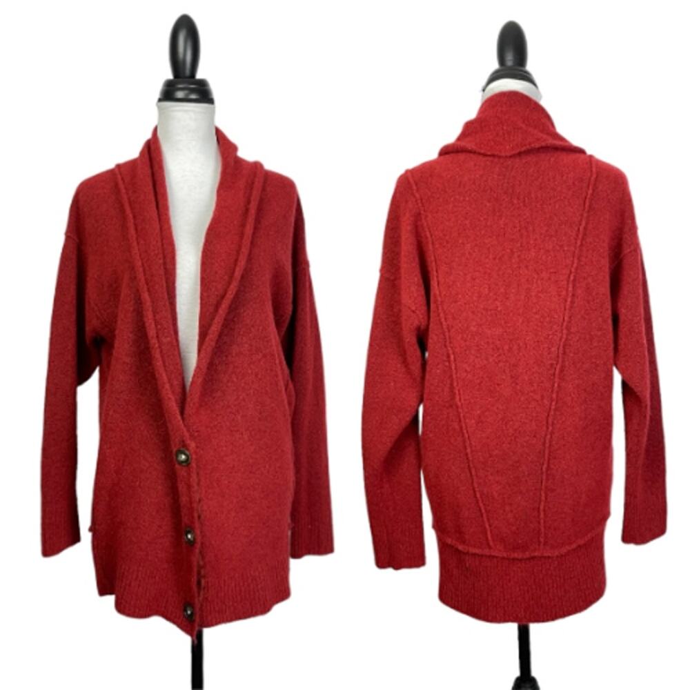 Free People | Eucalyptus Cardigan Red Wool Blend Oversized Button Front Sweater